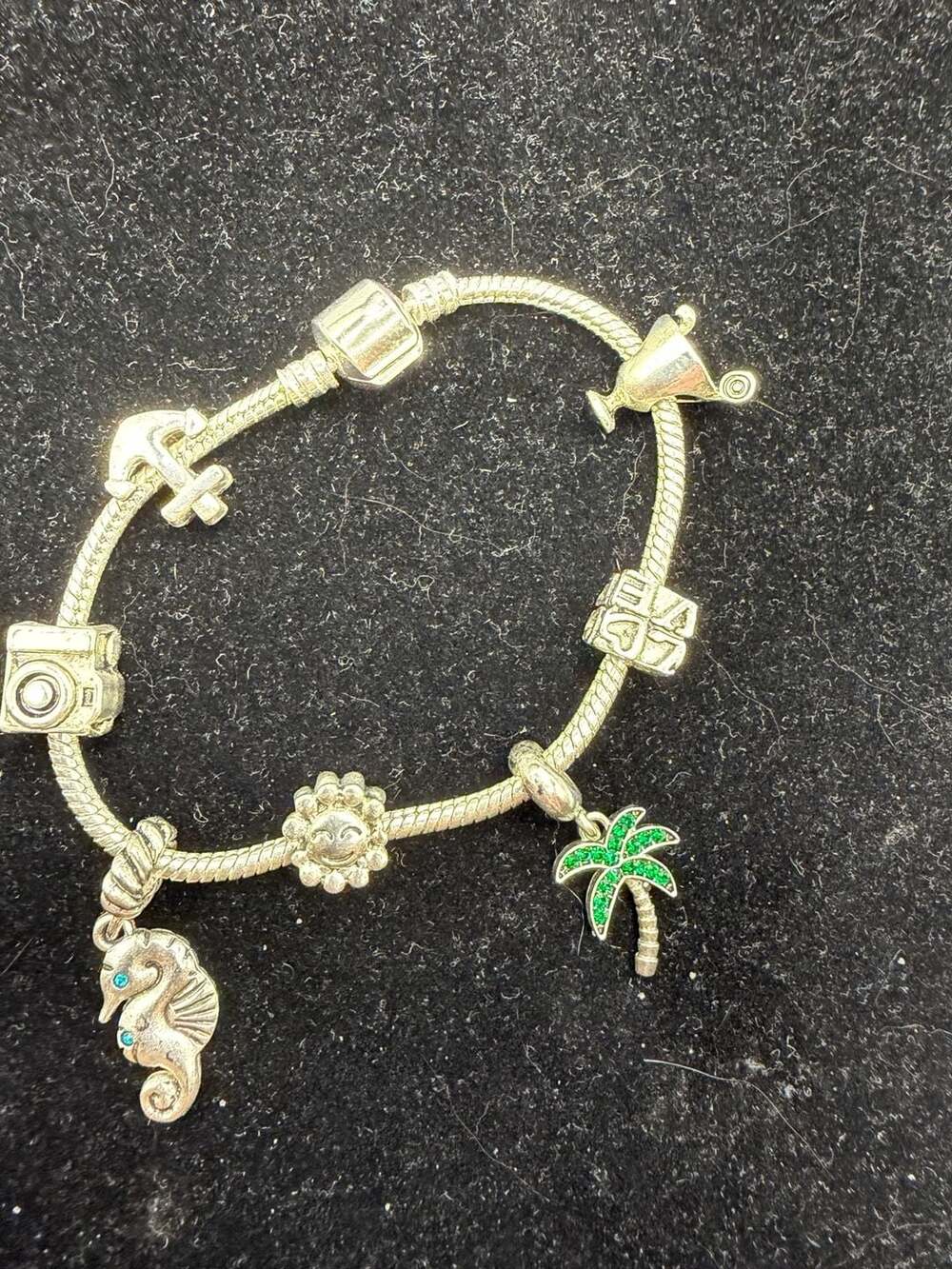 Silver-Tone Charm Bracelet with Beach and Travel Themed Charms